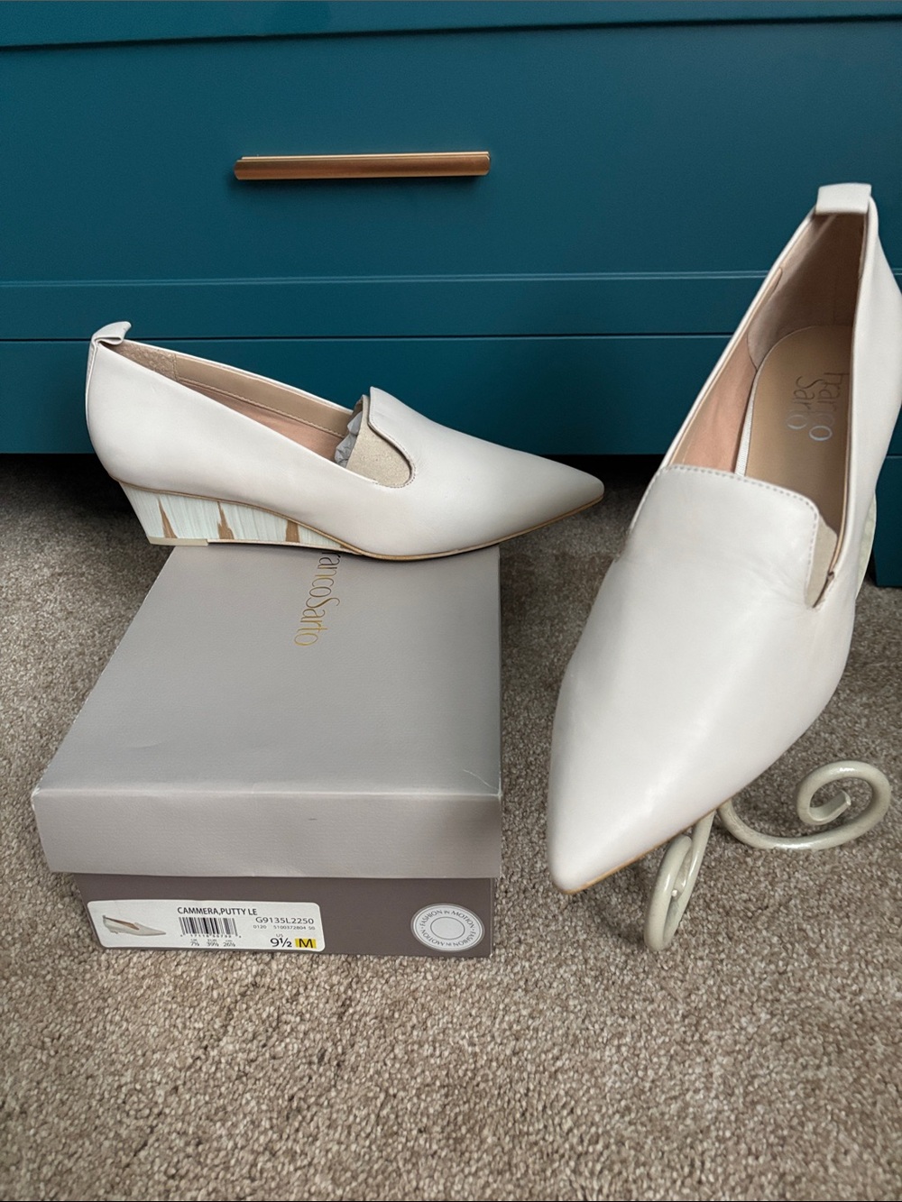 Franco Sarto Pointed Ivory Leather Loafers